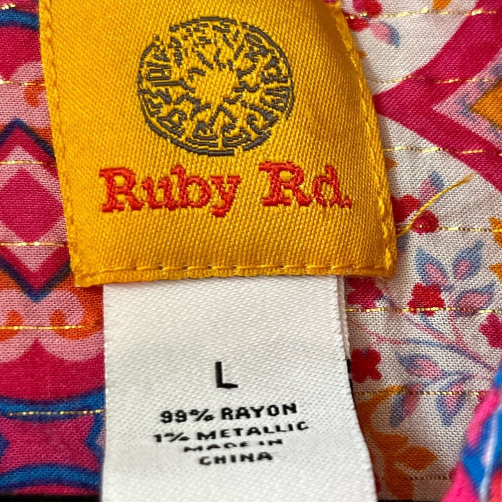 Ruby Rd. Vibrant Patchwork Blouse - Pink, Orange, Purple - Picture 11 of 12